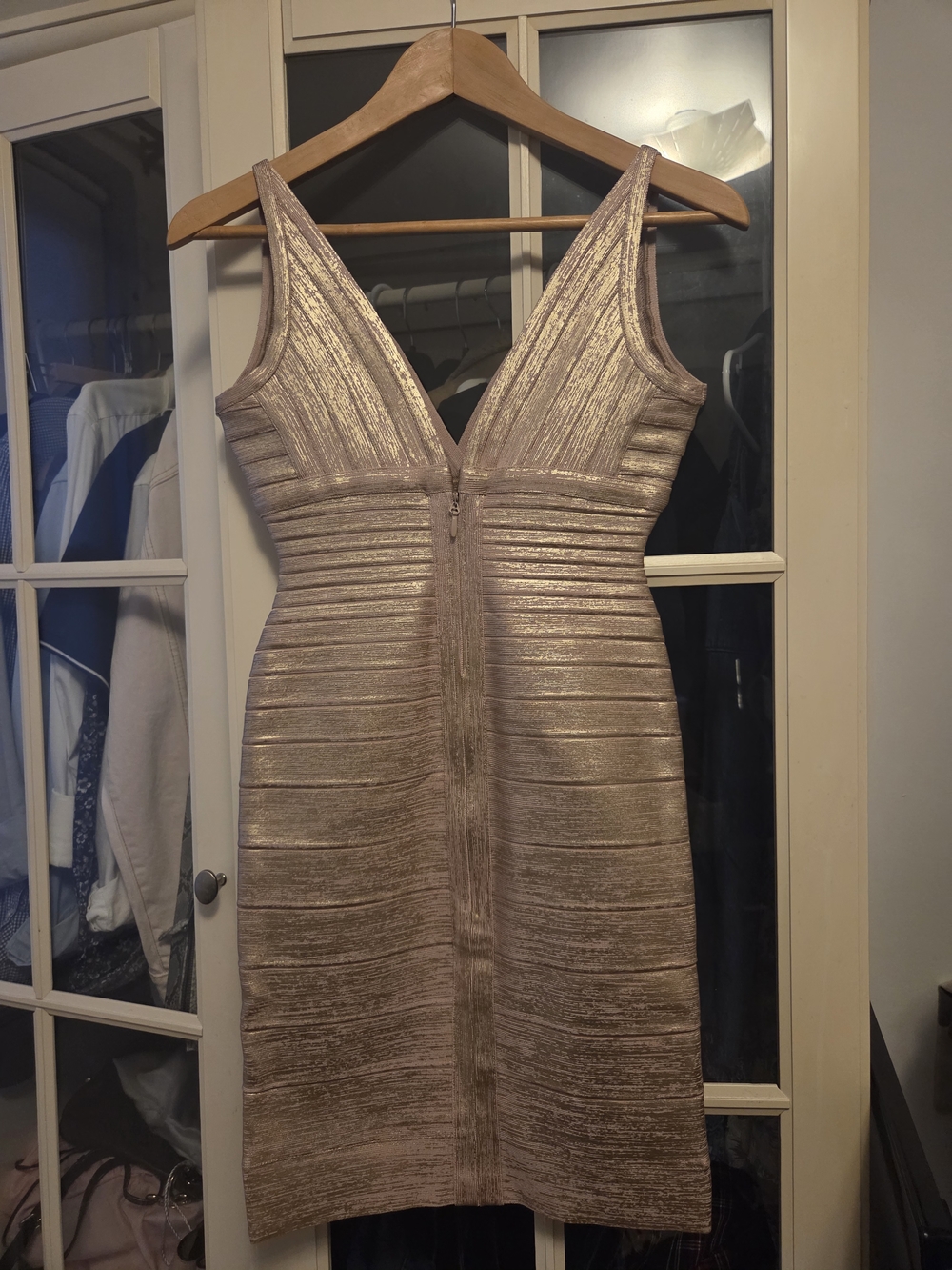 Herve Leger Metallic Champagne Bandage Mini Dress